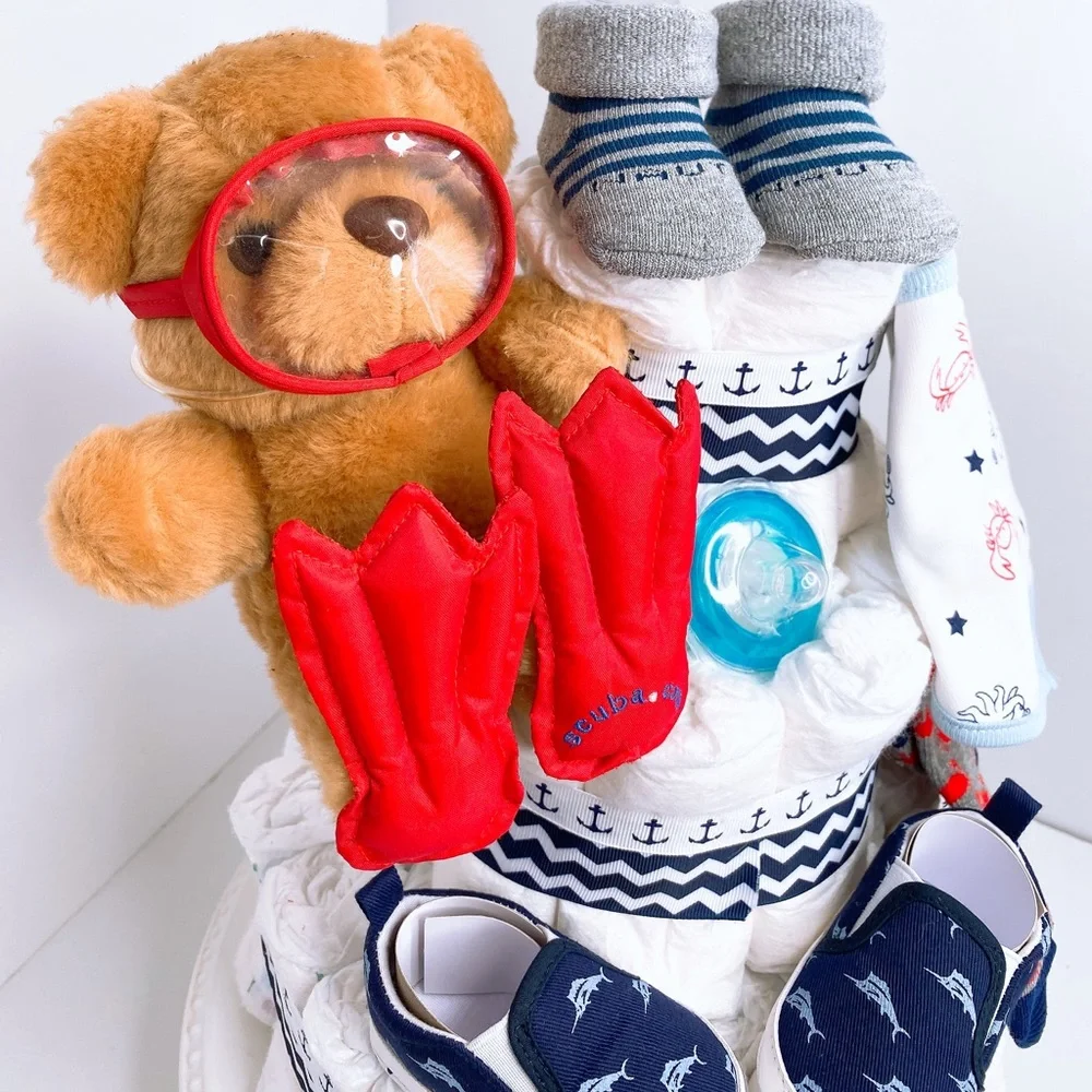 Nautical Diaper Cake, Scuba diver Diaper Cake